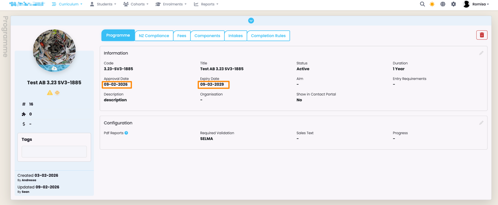 Screenshot: Figure 2. Navigate to the Programme Tab