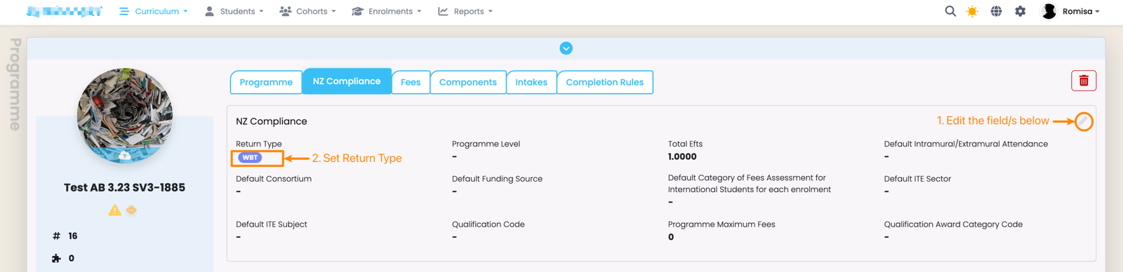 Screenshot: Figure 3. Navigate to the NZ Compliance Tab
