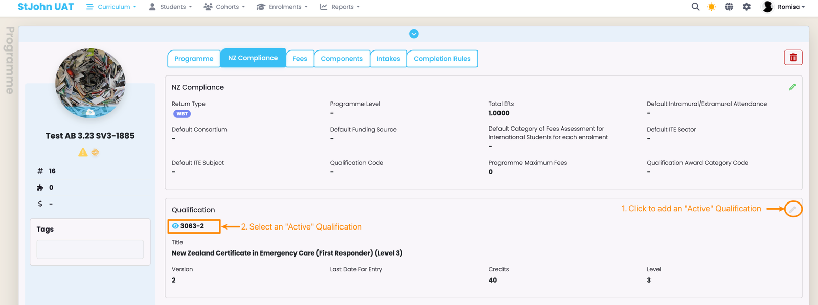 Screenshot: Figure 4. Set-up a Qualification