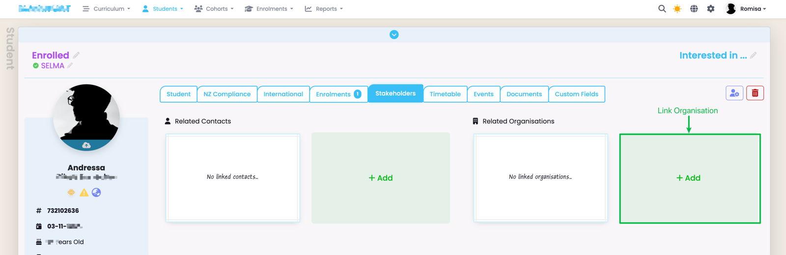 Screenshot: Figure 6ii. Navigate to Student > Stakeholders